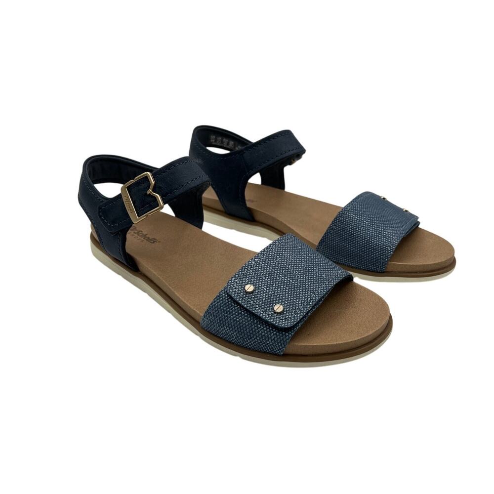 DR. SCHOLLS NICELY SUN ANKLE STRAP SANDALS OXIDE BLUE FAUX LEATHER WOMENS 9M